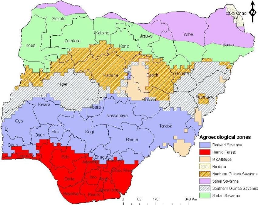 Карта Нігерії із зазначенням екологічних зон