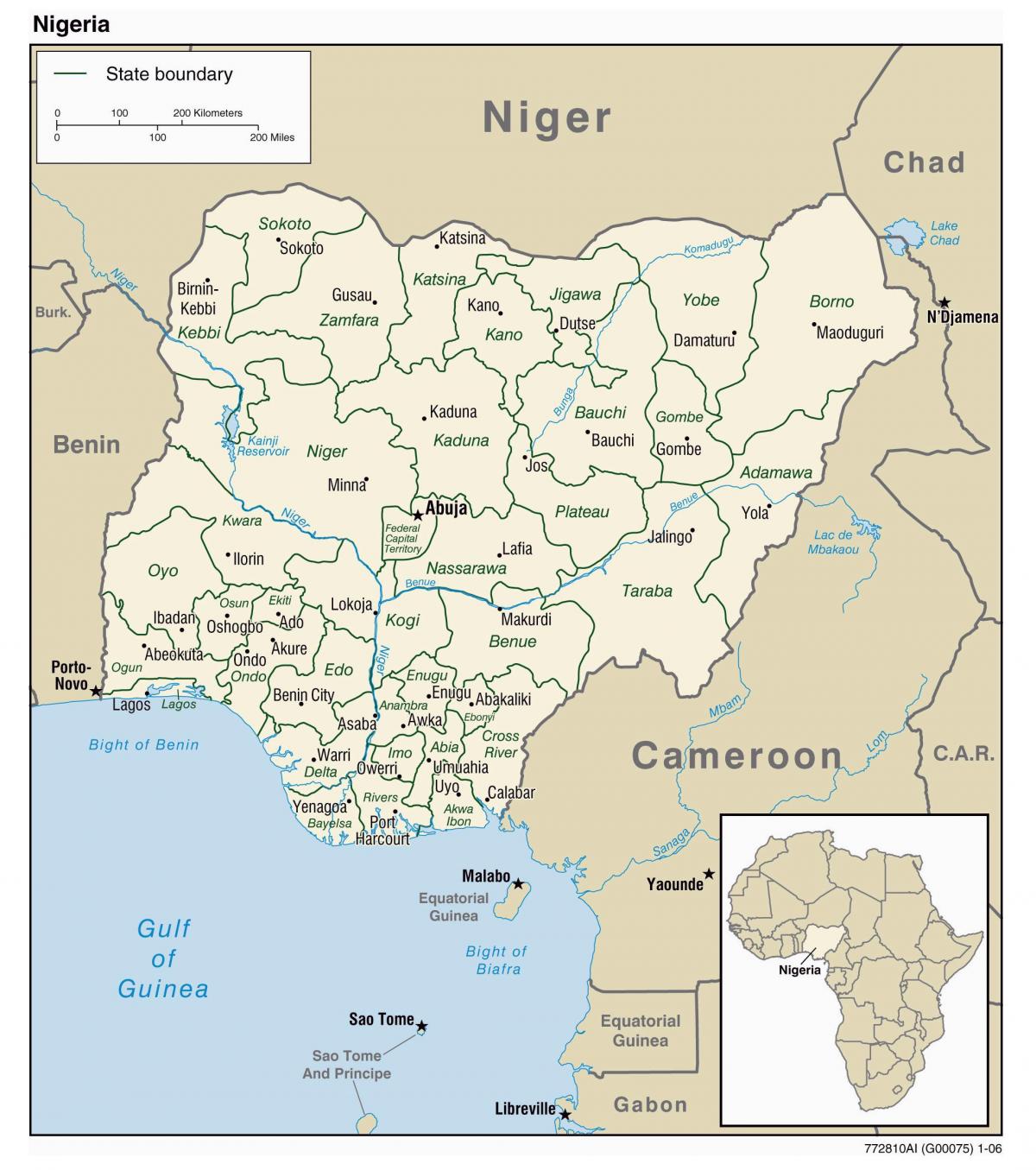 карта Нігерії з містами