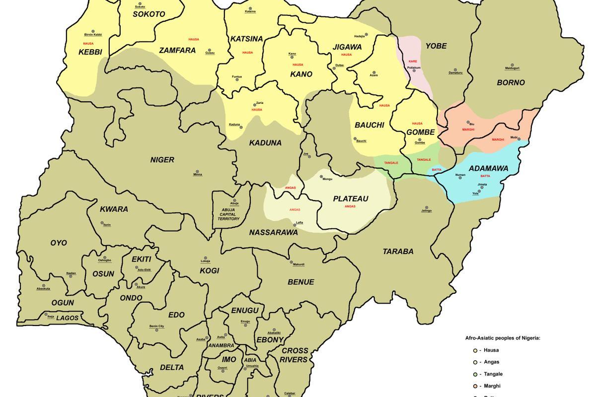 карта Нігерії з державами 36
