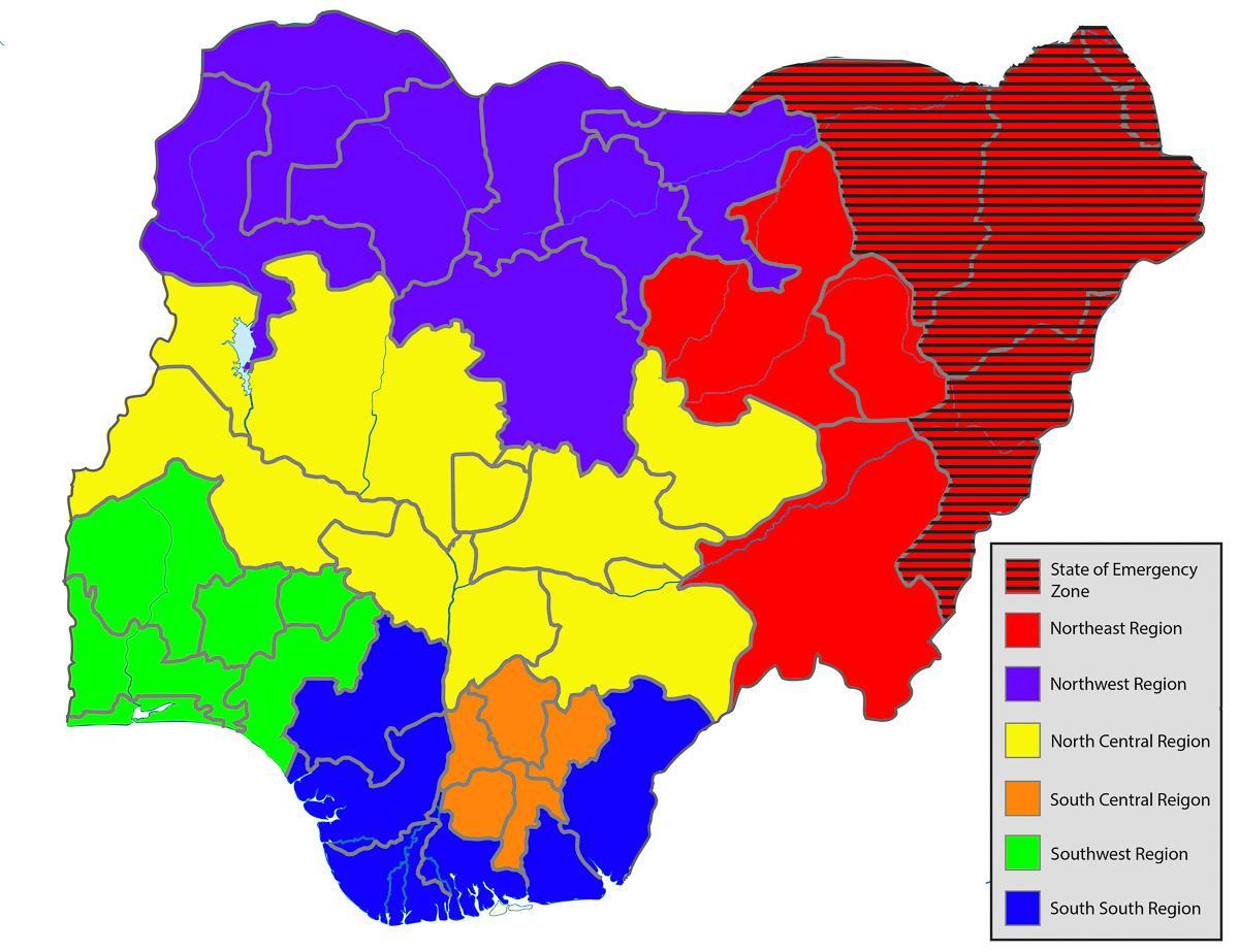 карта Нігерії з зазначенням всіх держав