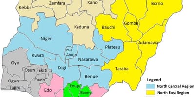 Карта Нігерії із зазначенням геополітичних зон