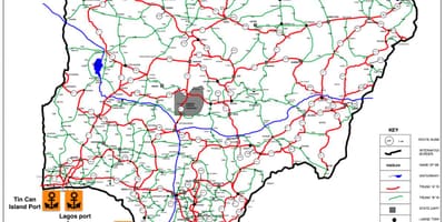 Карта Нігерії із зазначенням дорожньої мережі