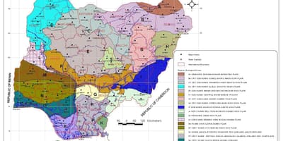 Карта Нігерії із зазначенням різних зон рослинності 
