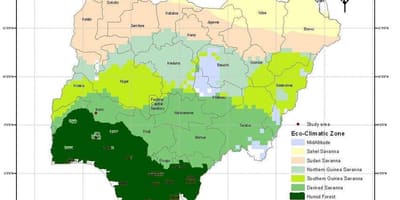 Карта Нігерії із зазначенням кліматичної зони