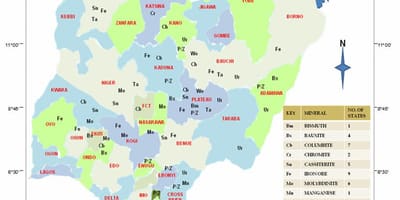 Карта Нігерії із зазначенням корисних копалин