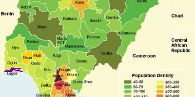 Карта Нігерії із зазначенням розподілу населення 