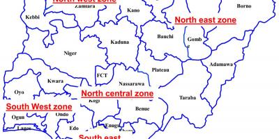 Карта Нігерії із зазначенням шести геополітичних зон